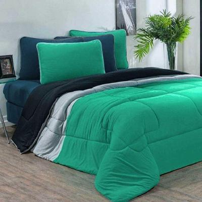 Kit Edredom Malha 100% Algodão Urbano 3 Peças King - Verde Jade-mescla-preto.