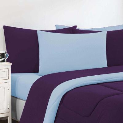 Kit Edredom Jogo De Lençol Malha 100% Algodão Gran Moratta 7 Peças Queen Roxo -azul Bebê