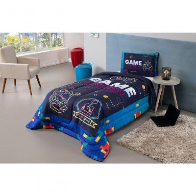 Kit Edredom Plush Fofinho Infantil Dupla Face Dream 2 Peças Solteiro Video Game.