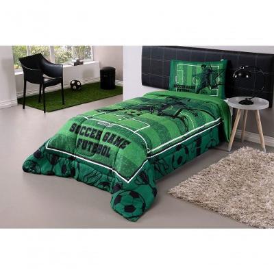 Kit Edredom Plush Fofinho Infantil Dupla Face Dream 2 Peças Solteiro Futebol
