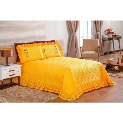 Cobre Leito Bordado Com Babado Ester Queen 5 Pecas - Amarelo.