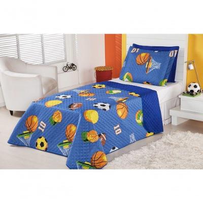 Kit Cobre Leito Dupla Face Infantil 2 Pecas - Futebol Azul.