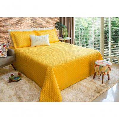 Cobre Leito Com Almofada Bordada Perola Casal 5 Pecas - Amarelo.