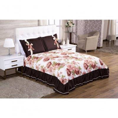 Cobre Leito Isabela Queen 3 Pecas - Floral Marrom.