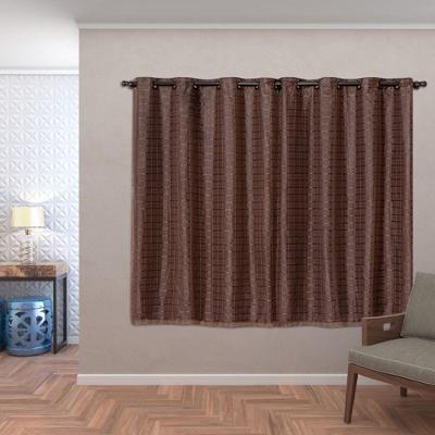 Cortina Blackout Pvc Com Tecido Voil Xadrez 2,00 M X 1,40 M - Marrom.