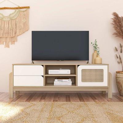 Rack Sala Tv 65 Nature C/ Gavetas Prateleiras E Porta Naturale/ Branco/ Palha