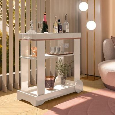 Carrinho Bar Aparador Com Rodas Rosé Off White