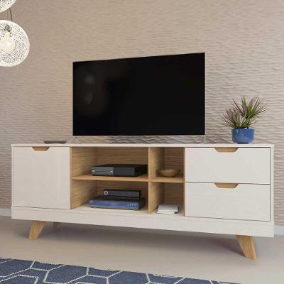 Rack Para Tv Até 65 Michigan Com 2 Gavetas E 4 Nichos Off White/carvalho