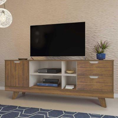 Rack Para Tv Até 65 Michigan Com 2 Gavetas E 4 Nichos Pinho / Off White