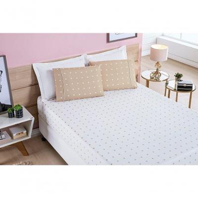 Jogo De Cama Lençol 200 Fios Petit Poá Casal Padrão 03 Peças - Caqui