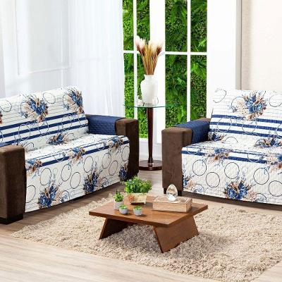 Protetor Sofa Estampado Isabela 2 E 3 Lugares - Floral Azul Marinho.