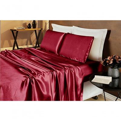 Jogo De Cama Lençol Cetim Casal Romantic 04 Peças - Vinho