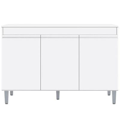 Balcão Gabinete 120cm 3 Portas Com Tampo Manu Branco - Ajl Móveis