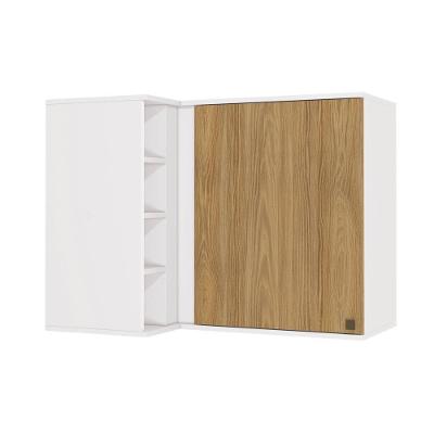 Armário Aéreo De Canto Reto Celeste Kappesberg 100% Mdf 1 Porta 4 Nichos Branco/nogueira 98cm
