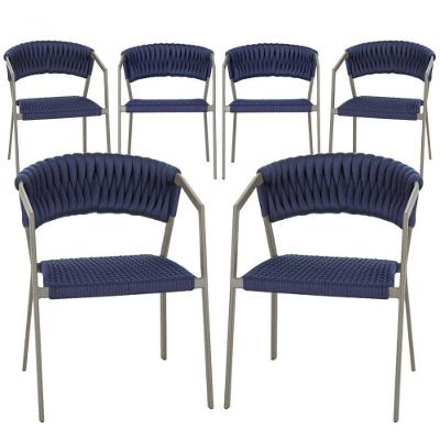 6 Cadeiras Atenas Tricô Náutico E Alumínio Uv Varanda Jantar Azul