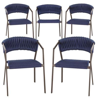 5 Cadeiras Atenas Tricô Náutico E Alumínio Uv Varanda Marrom Azul