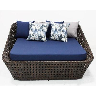 Chaise Concha Quadrada De Fibra Sintética Para Varanda Marrom Azul