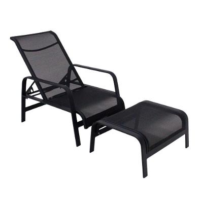 Mini Espreguiçadeira Com Puff Alumínio E Tela Sling Modelo Lótus Preto