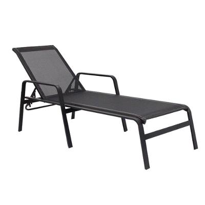 Espreguiçadeira Para Piscina Reforçada Aluminio Tela Sling Preto
