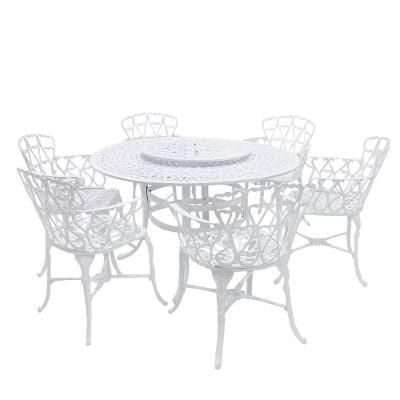 Mesa Giratória De Jardim Com Cadeiras De Alumínio Fundido Viena Branco