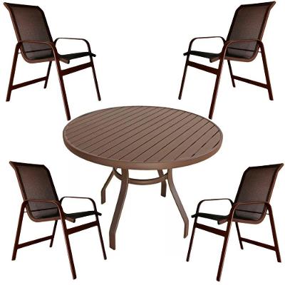 Conjunto Lótus Mesa 90cm 4 Poltronas Marrom