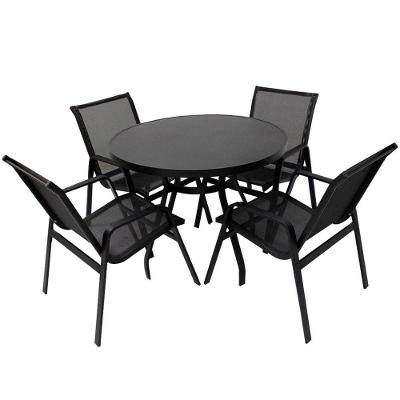 Jogo De Mesa Ripada Aluminio 4 Cadeiras Tela Sling Piscina Preto