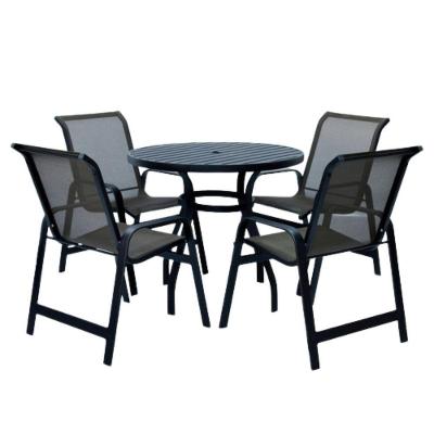 Jogo De Mesa Com 4 Cadeiras Aluminio Tela De Piscina Jardim Preto