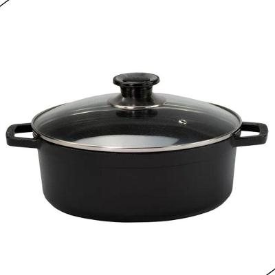 Kit Panelas Caçarolas De Ferro Fundido Tampa De Vidro Preto