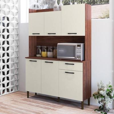 Armário De Cozinha Compacta 6 Portas 1 Gaveta Gênova - Nogueira-off White Nogueira-off White