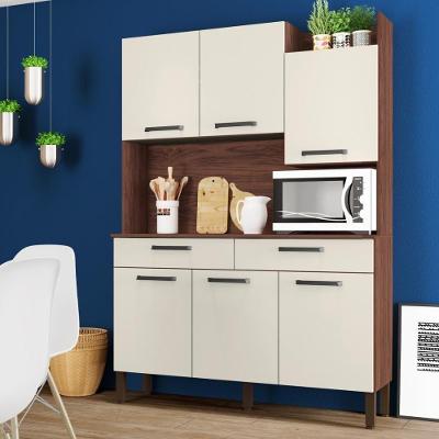 Armário De Cozinha Compacta 6 Portas 2 Gavetas Modena - Nogueira-off White Nogueira-off White
