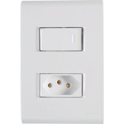Conjunto 4x2 Com 1 Interruptor Simples 10 A 250V E 1 Tomada 2p T 10 A 250V Tramontina Liz Branco