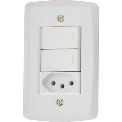 Conjunto 4x2 Com 2 Interruptores Simples 10 A 250 V E 1 Tomada 2p+t 10 A 250 V Tramontina Lux2 Branco