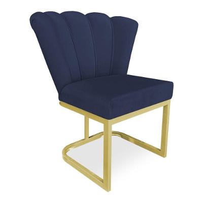 Poltrona Flor Veludo Base Metálica Industrial Dourado - Pallazio Cor Azul Marinho