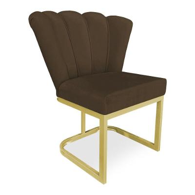 Poltrona Flor Veludo Base Metálica Industrial Dourado - Pallazio Cor Marrom