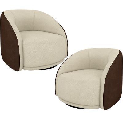Kit 02 Poltronas Decorativas Giratória Angelina M03 Couríssimo Marrom Bouclê Bege - Lyam Decor