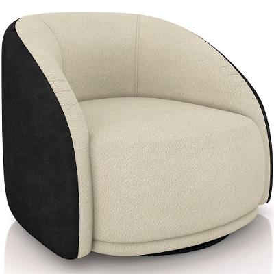 Poltrona Decorativa Giratória Angelina M03 Couríssimo Preto Bouclê Bege - Lyam Decor