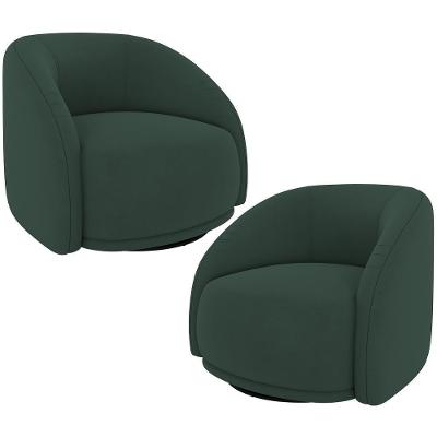 Kit 02 Poltronas Decorativas Giratória Angelina M03 Veludo Verde Musgo - Lyam Decor