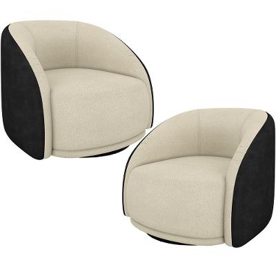 Kit 02 Poltronas Decorativas Giratória Angelina M03 Couríssimo Preto Bouclê Bege - Lyam Decor