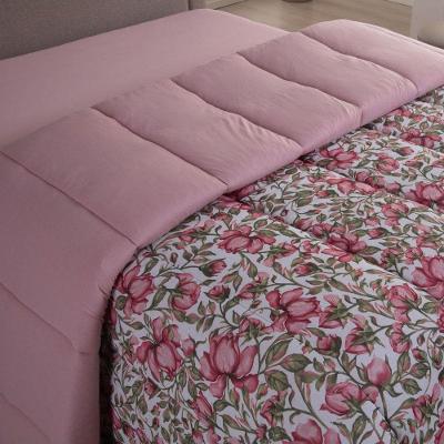 Edredom Cobertor Sonnet King Malha Estampada Dupla Face 100% Algodão - Flores - Rosê