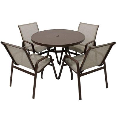 Jogo De Mesa Ripada Aluminio 4 Cadeiras Tela Sling Piscina Marrom