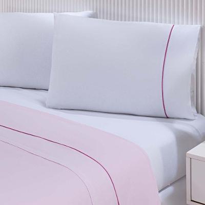 Jogo De Cama Lençol 100% Algodão Percal 150 Fios Queen Gran Moratta 4 Peças Branco E Rosa