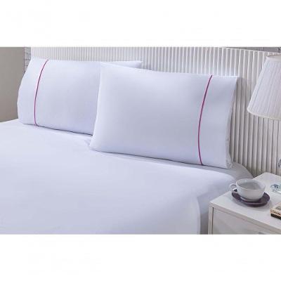 Jogo De Cama 100% Algodão Percal 150 Fios Solteiro Gran Moratta 2 Peças Branco E Detalhe Rosa