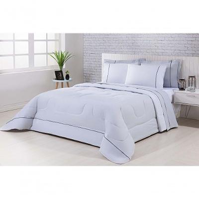 Kit Edredom 100% Algodão Percal 150 Fios Dupla Solteiro Gran Moratta + Jogo De Cama 5 Peças Cinza-branco