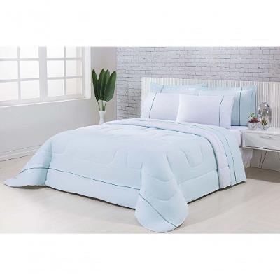 Kit Edredom 100% Algodão Percal 150 Fios Dupla Solteiro Gran Moratta + Jogo De Cama 5 Peças Verde-branco
