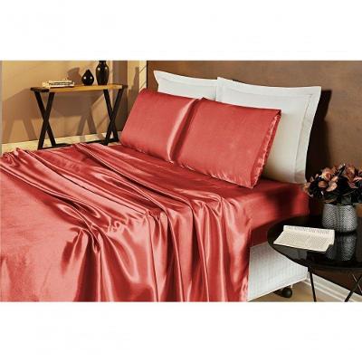 Jogo De Cama Lençol Cetim Casal Romantic 04 Peças Telha