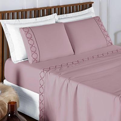 Jogo De Cama 300 Fios Bordado Queen Infinity 04 Peças Frapê De Uva