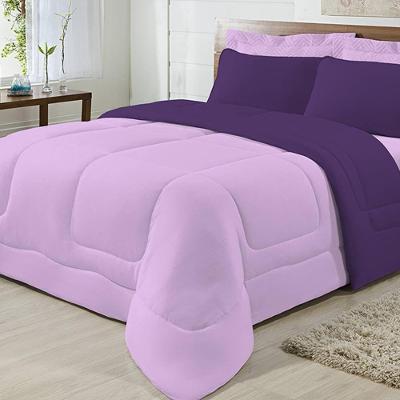 Edredom Dupla Face 100% Algodão Malha Casal Gran Moratta 01 Peça - Roxo/ Lilas