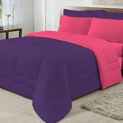 Edredom Dupla Face 100% Algodão Malha Queen Gran Moratta 01 Peça - Pink/ Roxo