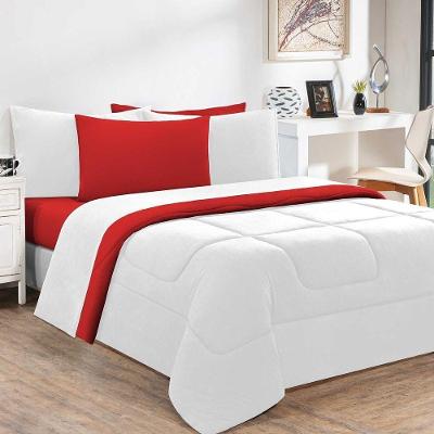 Kit Edredom Malha 100% Algodão Gran Moratta 2 Peças Solteiro - Branco-vermelho