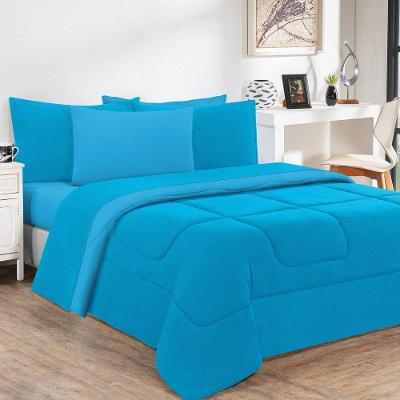 Kit Edredom Malha 100% Algodão Gran Moratta 3 Peças Casal - Azul Turquesa-azul Turquesa
